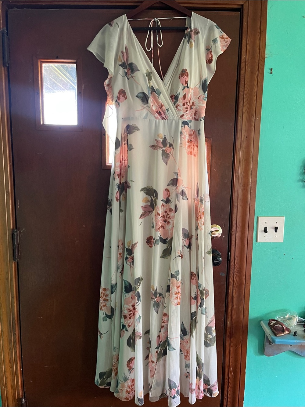 Jenny Yoo Floral Maxi Dress in Blush and Sage